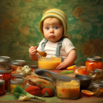 Shown delicious looking food and feed baby food.