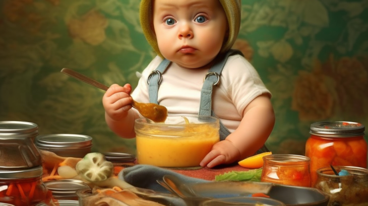 Shown delicious looking food and feed baby food.